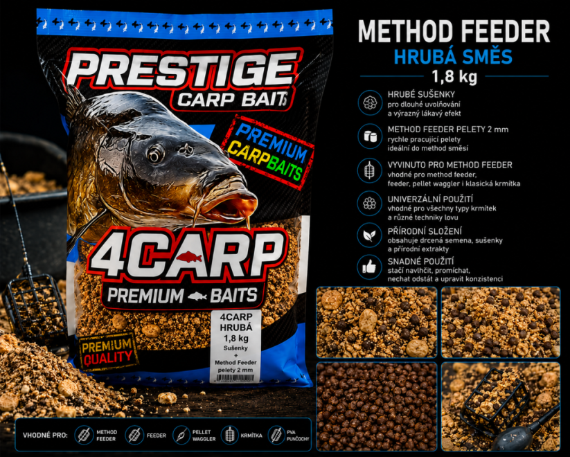 4Carp Method Mix – Hrubá směs + 2 mm pelety