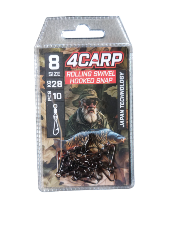 Obratlík s Karabinou Rolling Swivel & Hooked Snap - Obratlík : 8/28 kg